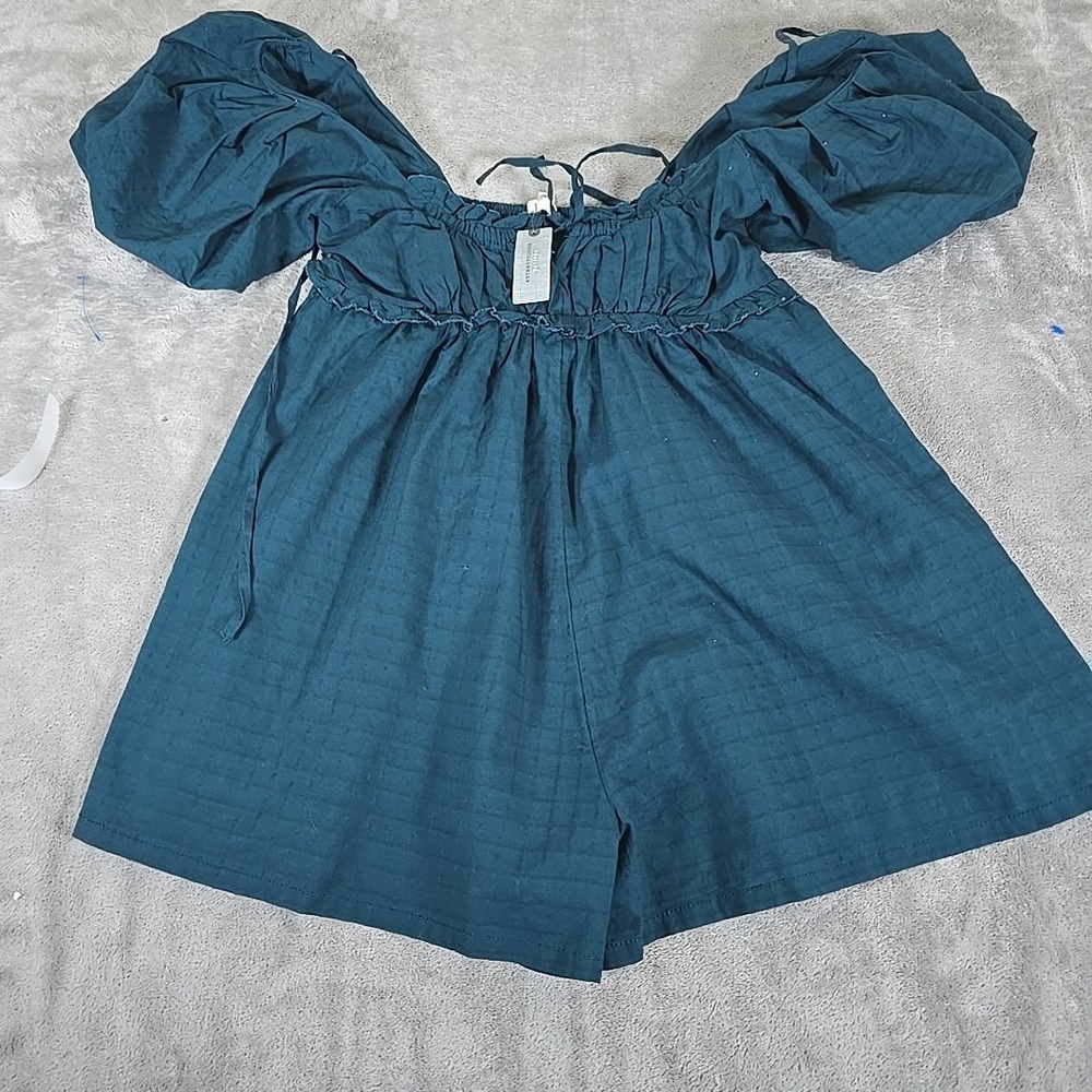 Anthropologie Pilcro Romper Womens SP Green Puff-Sleeve Babydoll Romper Casual